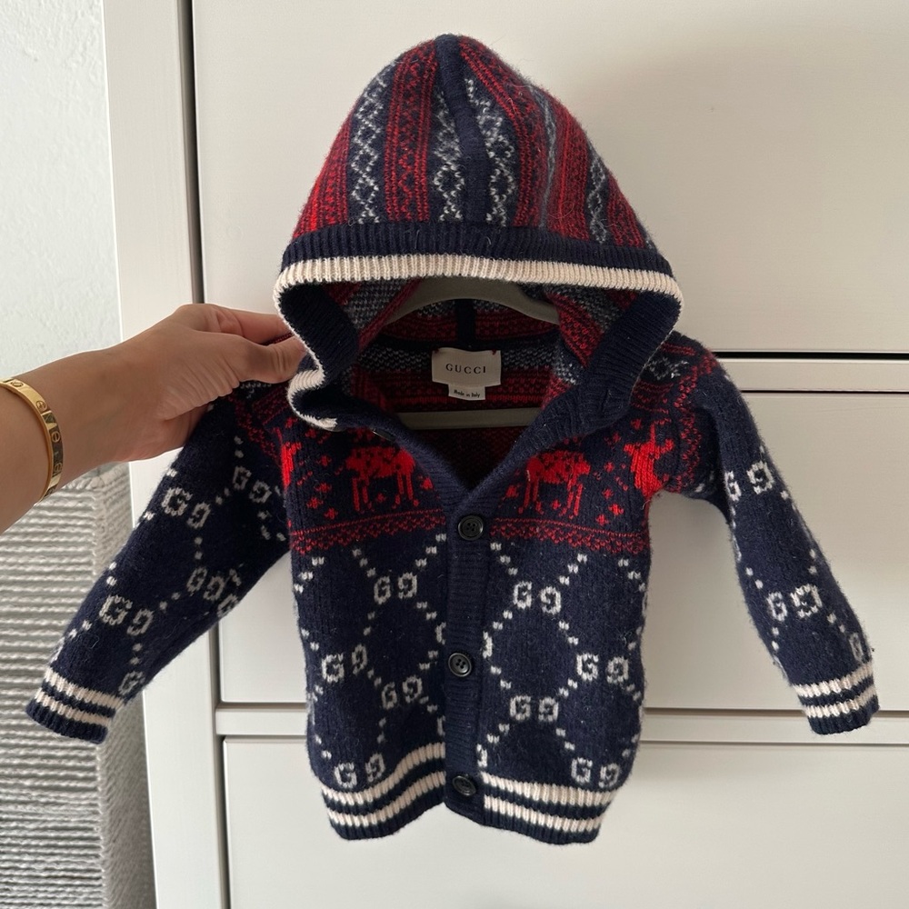 GUCCI Auth Baby Boys Wool Cardigan Sweater 6-9m